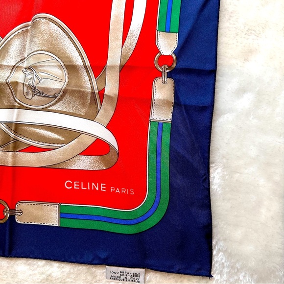 EUC Celine Silk Scarf in Red, Blue, Green, and Silver-Bronze - Picture 5 of 14